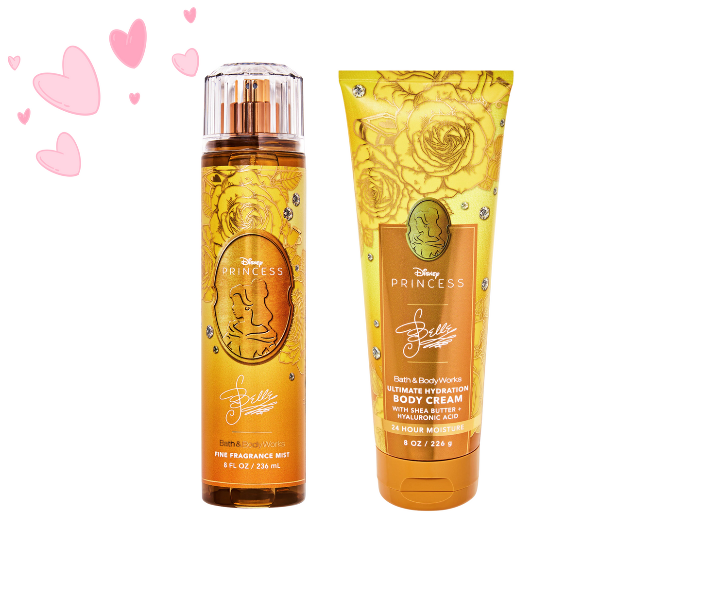 Belle Body Cream and Fragrance Mist set. (Set de crema corporal y fragancia para el cuerpo).