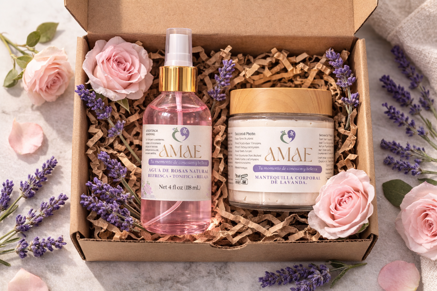 Set Relajante de Lavanda y Agua de Rosas.