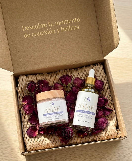 NUEVO SET DE MANTEQUILLA CORPORAL Y ACEITE CORPORAL PÉTALOS LUMINOSOS.