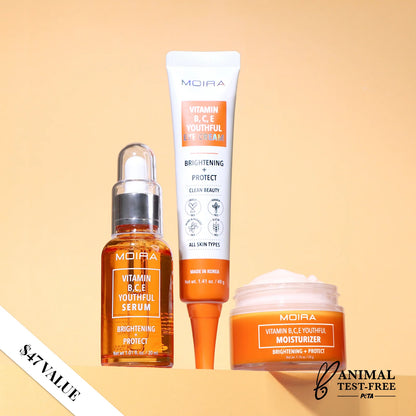 VITAMIN B,C,E YOUTHFUL SKINCARE BUNDLE (Set de cuidado de la piel con vitamina B,C,E).